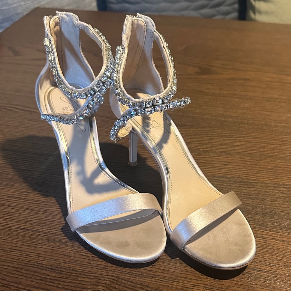 Badgley Mischka Crystal-Embellished Cream Heels